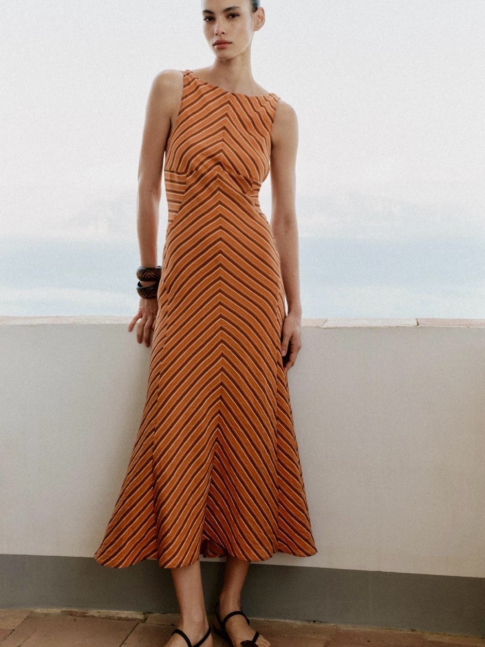 ZARA Sleeveless Striped Midi Dress